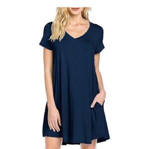 Blue Short Sleeve Dress With Pockets BB129
